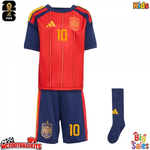 Spain Dani Olmo #10 Replica Home Stadium Kit for Kids World Cup 2026 Short Sleeve (+ pants)